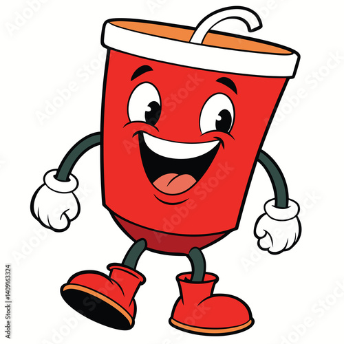 Cartoon soda cup character walking