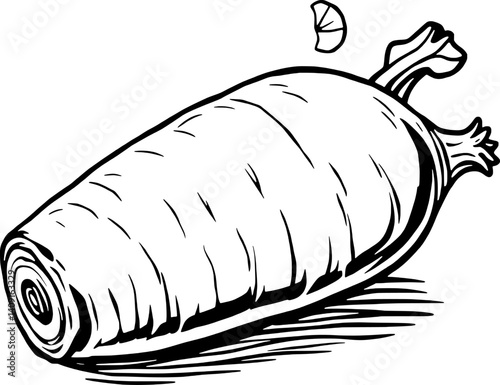 Hand-Drawn Illustration Of A Single Large Carrot Showing Detail And Texture Of The Vegetable
