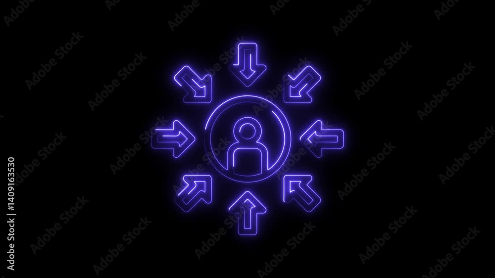 Glowing neon self centered icon 4k isolated on black background. HD Video motion graphic animation Glowing neon self centered icon 4k isolated on black background. HD Video motion graphic animation