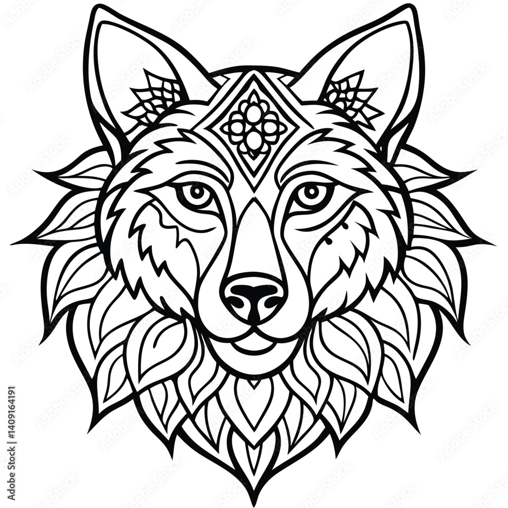 Fototapeta premium A wild wolf head vector illustration, fierce animal tattoo art