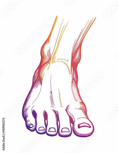 Vector illustration of human right foot in detail