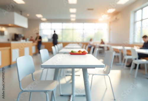 Generative AI illustration showcasing a bright and modern cafeteria
