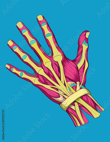 Vector illustration of muscle and bone tissue in the human hand