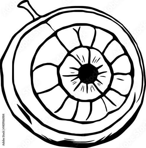 Stylized Illustration Of A Purple Fruit With An Eye Inside