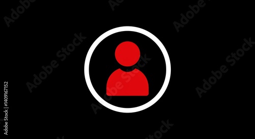 A red person icon inside a white circle on a black background simple and minimalist design style illustration