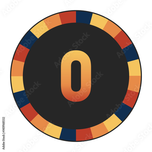 Gradient lowercase Letter o in Warm Orange, Red, and Yellow with Circular Frame in Blue, Red, and Yellow Tones, enclosed in a black frame.