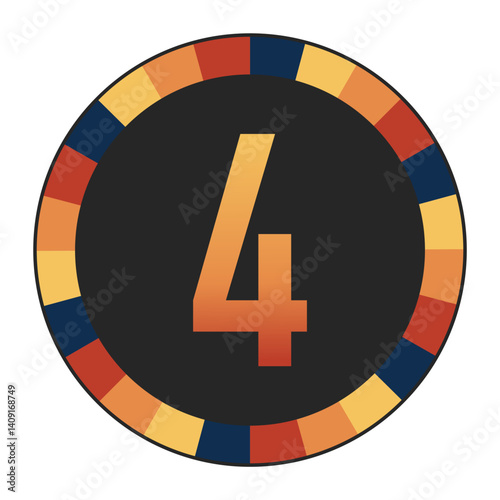 Gradient number “4” in Warm Orange, Red, and Yellow with Circular Frame in Blue, Red, and Yellow Tones, enclosed in a black frame.