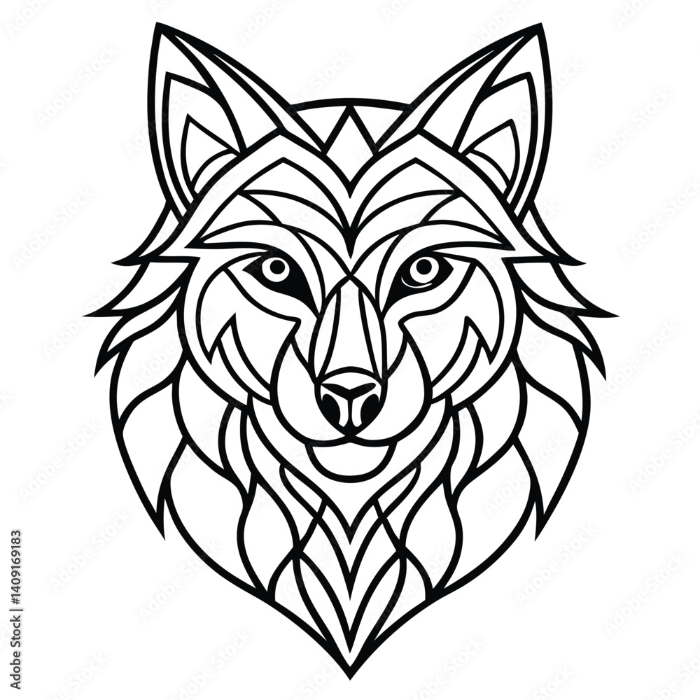 Fototapeta premium This wild wolf head vector illustration can be used as a tribal tattoo or a fierce animal mascot