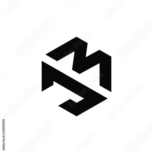Initial JM Logo Polygon Shape Letter logo Design white background	