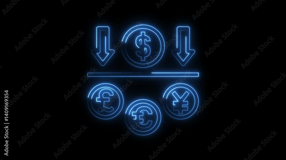 Glowing neon currency icon 4k  isolated on black background. HD Video motion graphic animation