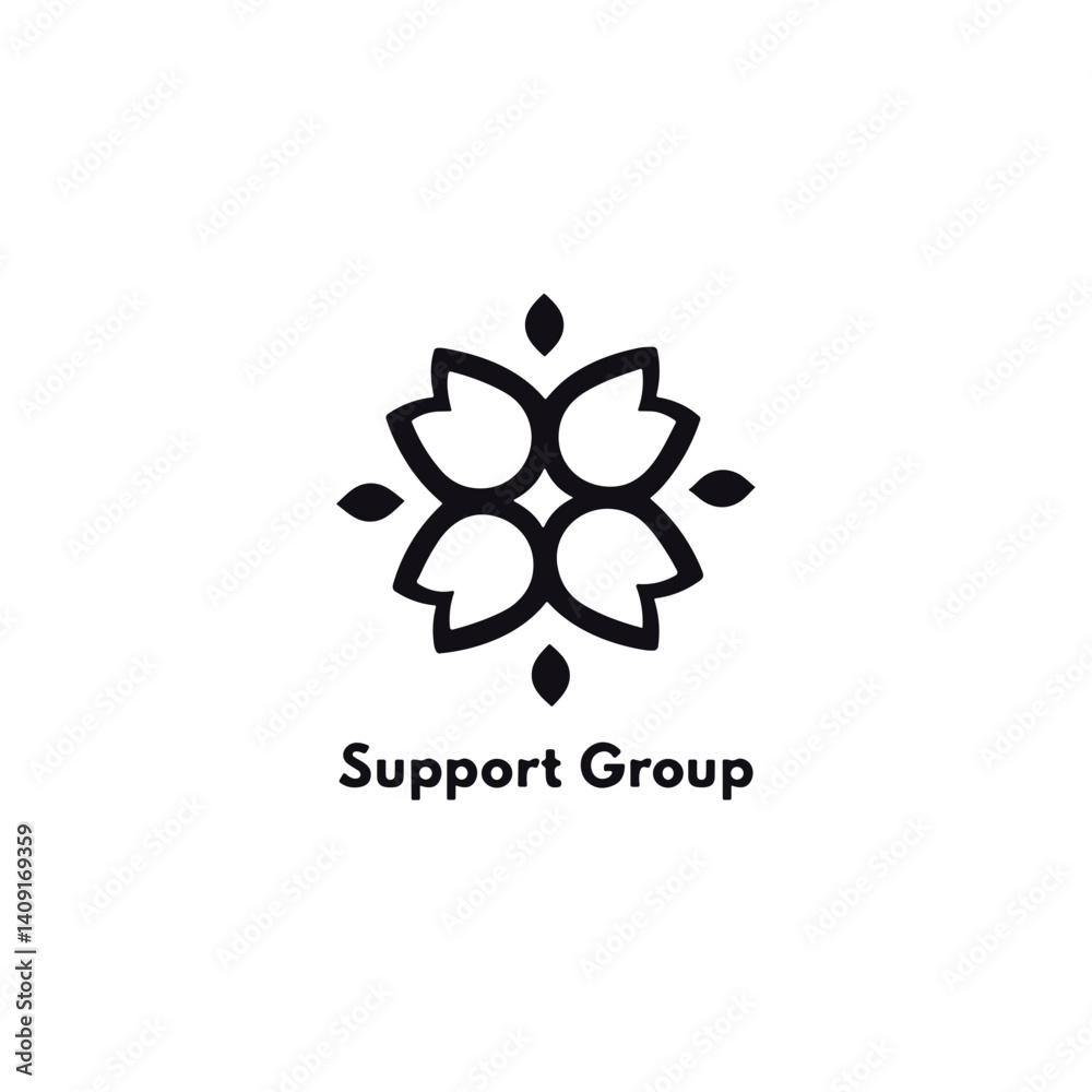 Floral support group logo design, symbol of unity and care Floral support group logo design, symbol of unity and care