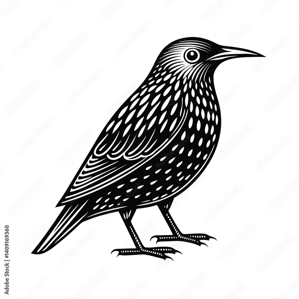 Obraz premium European starling vector silhouette on a white background