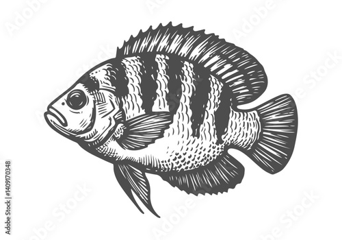 Tilapia fish hand drawn sketch illustration vector