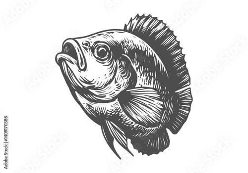 Tilapia fish hand drawn sketch illustration vector