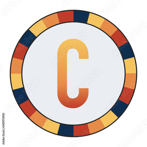 Bold CAPITAL Letter C in Orange Gradient on a Light Gray Background, Surrounded by a Multicolored Circular Frame, enclosed in a black frame.