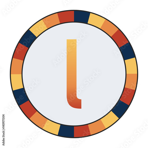 Bold lowercase Letter l in Orange Gradient on a Light Gray Background, Surrounded by a Multicolored Circular Frame, enclosed in a black frame.