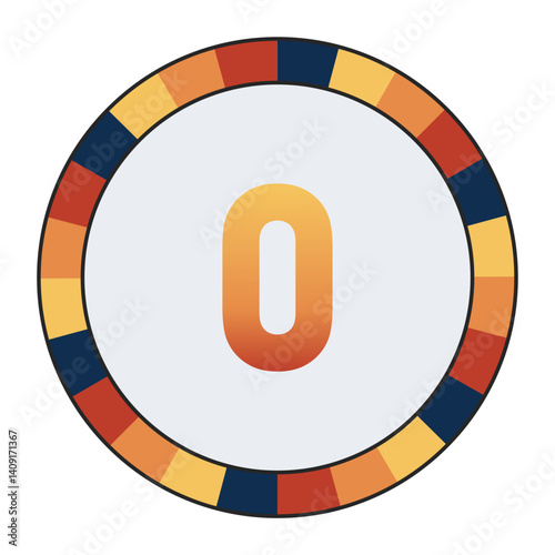 Bold lowercase Letter o in Orange Gradient on a Light Gray Background, Surrounded by a Multicolored Circular Frame, enclosed in a black frame.