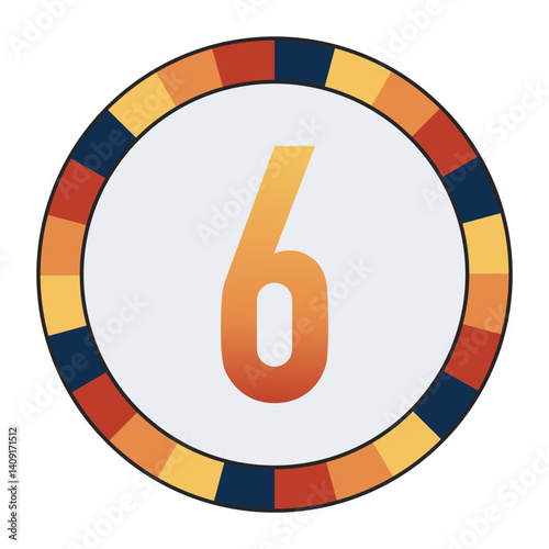 Bold number “6” in Orange Gradient on a Light Gray Background, Surrounded by a Multicolored Circular Frame, enclosed in a black frame.