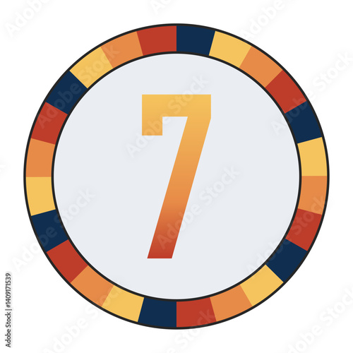 Bold number “7” in Orange Gradient on a Light Gray Background, Surrounded by a Multicolored Circular Frame, enclosed in a black frame.