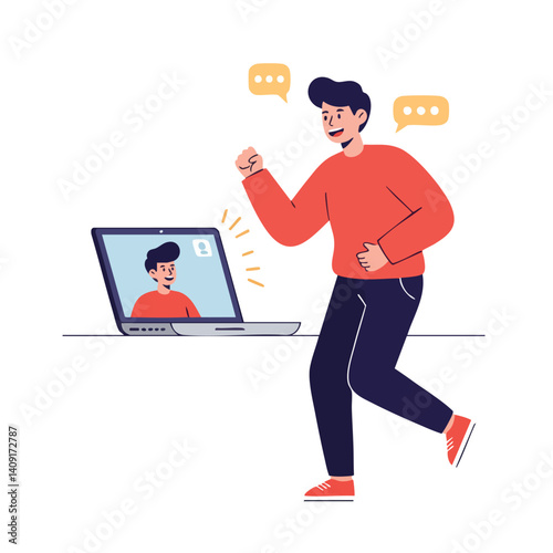 Remote Connection Joy: Man Expressing Happiness During a Video Call.