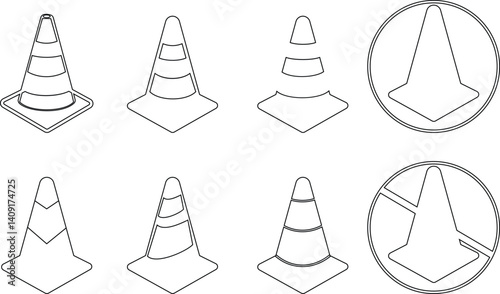 Road cone vector icon set. Warning for road construction work or car accident areas, markers to redirect traffic, separate or merge lanes. cone flat icon , caution, attention, transparent background