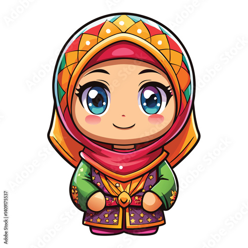 Colorful cartoon girl in a hijab