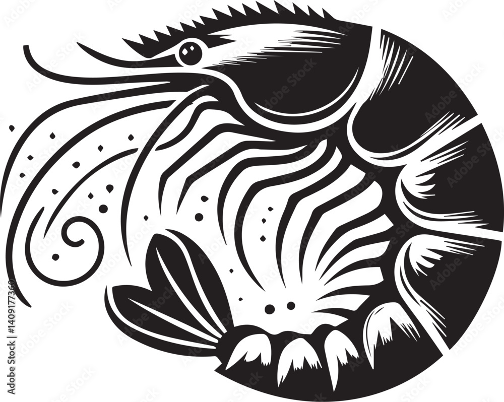 Fototapeta premium beautiful black Shrimp vector silhouette art this is an editable and printable vector eps file 