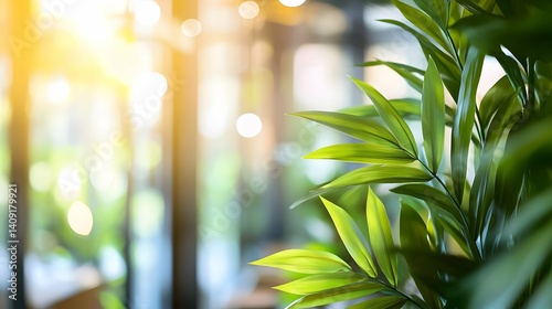 Obraz na płótnie Fuzzy office greenery sets up a trendy backdrop that showcases contemporary workspace vibes, inviting imagination and perfect for w salonie