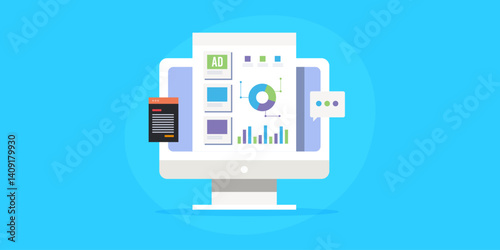 Web advertising analytics report displays multiple campaign performance data on web-based BI interface. Measuring social media campaign success and marketing KPIs.