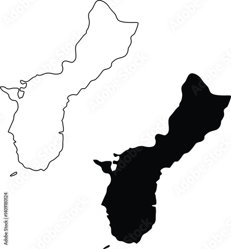 Map of Guam Silhouette Flat and Outline Design