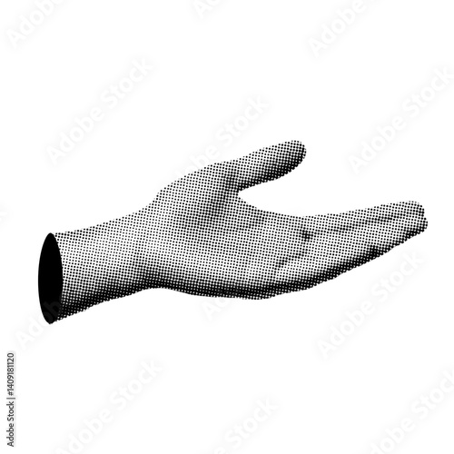 Empty Hand Illustration in Halftone, Gesture of Offering, Collage Style, 90s  Illustration, point Style