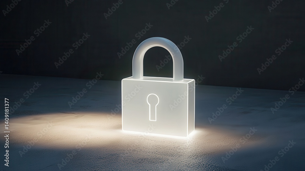 Naklejka premium white padlock, digital security concept, glowing background.