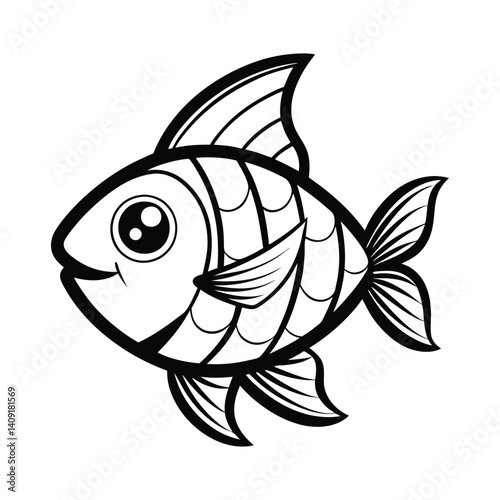 Cute cartoon fish line art illustration