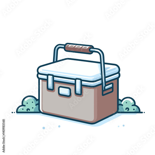 Portable cooler box in blue and gray colors. Perfect for outdoor activities, picnics or camping equipment concept illustrations.