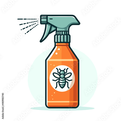 Insect repellent spray bottle with bee icon in orange color. Perfect for pest control products, garden supplies, and outdoor protection advertising.