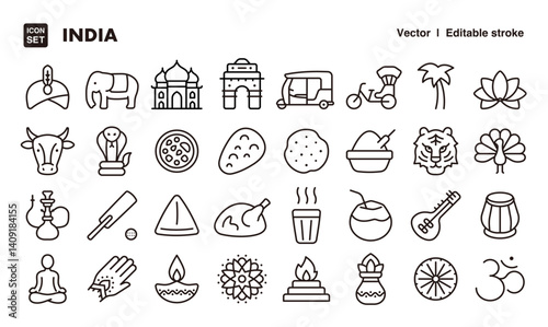India line icon set. Vector editable stroke icon.