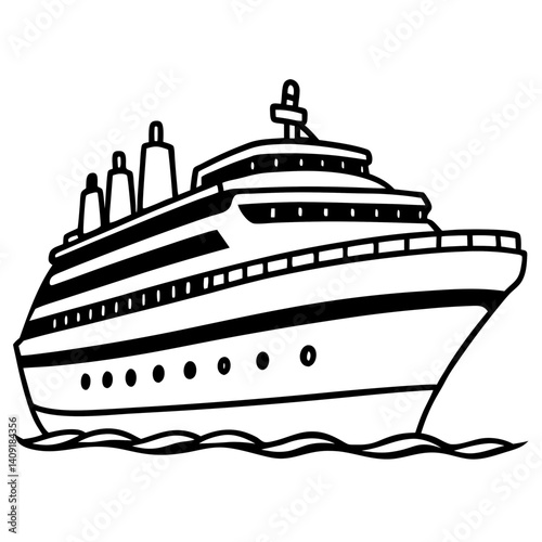 Silhouette of a large cruise ship with passengers on the deck