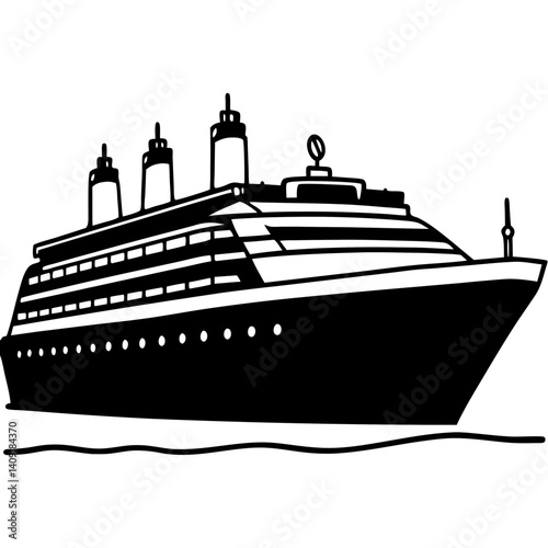Silhouette of a large cruise ship with passengers on the deck
