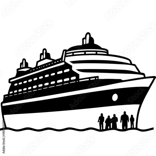 Silhouette of a large cruise ship with passengers on the deck