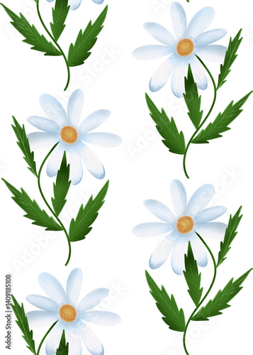 Seamless pattern of white daisies in watercolor. Summer mood. A floral symphony in soft tones