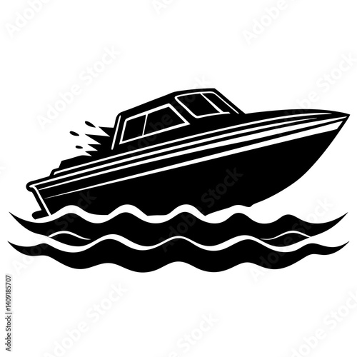 Silhouette of a motorboat speeding over the water
