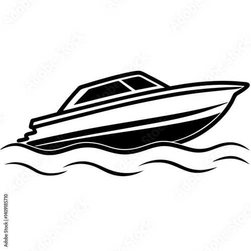 Silhouette of a motorboat speeding over the water
