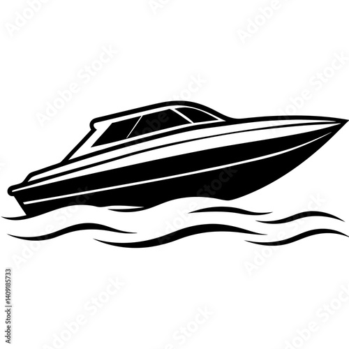 Silhouette of a motorboat speeding over the water