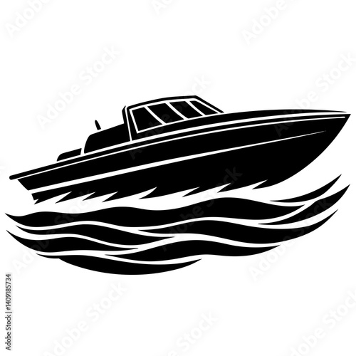 Silhouette of a motorboat speeding over the water