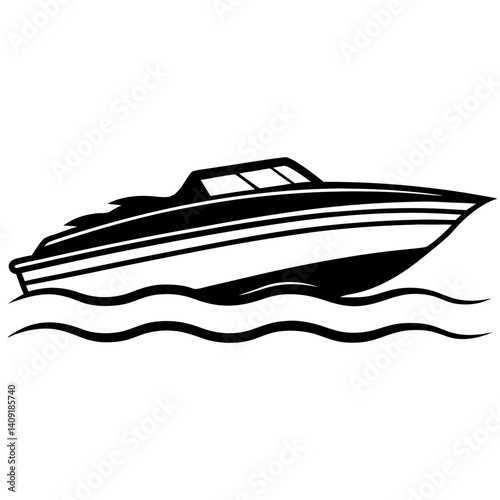 Silhouette of a motorboat speeding over the water