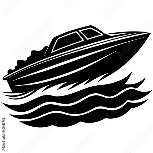 Silhouette of a motorboat speeding over the water