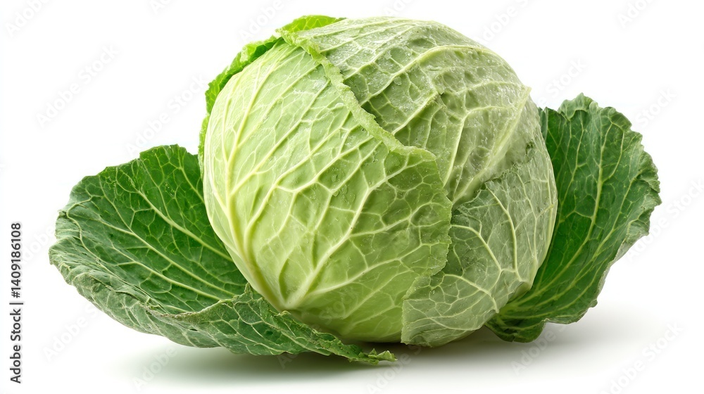 Fresh Green Cabbage Isolated on White Background Close-up Fresh Green Cabbage Isolated on White Background Close-up