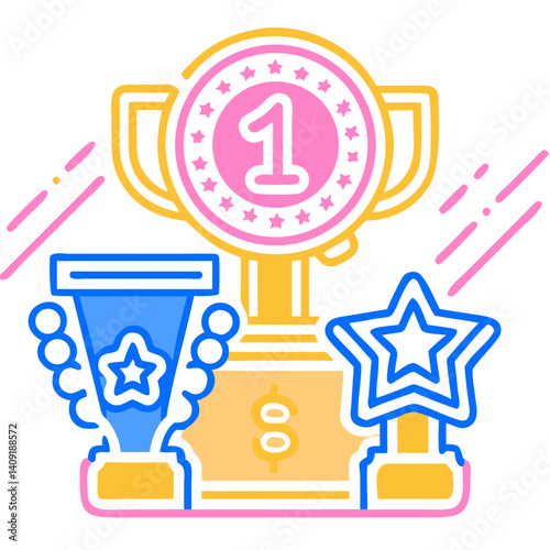 Transparent child icon for a mobile game - trophy and prizes illustration  