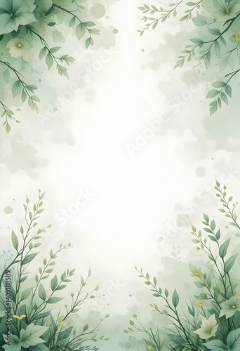 Watercolor Greenery Floral Frame Soft Green Hues Botanical Design