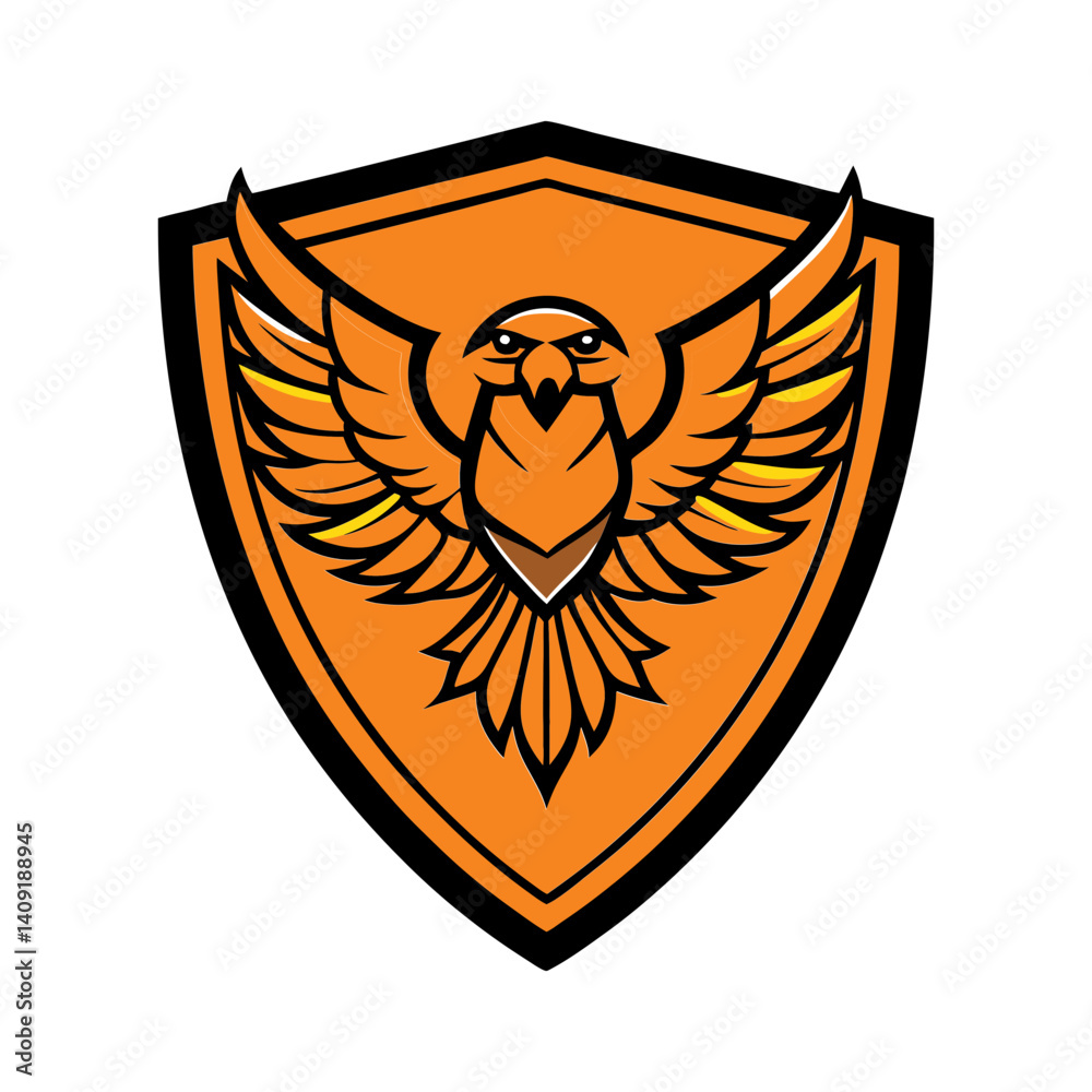 Obraz premium Gold heraldic shield with wings vector emblem, a royal medieval design symbol of protection